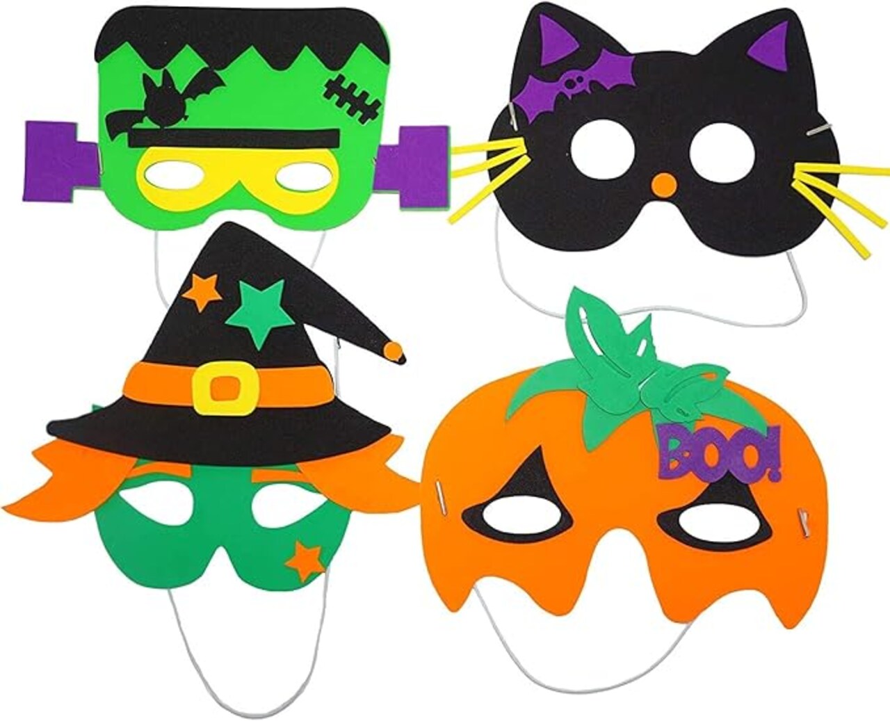 4E's Novelty Halloween Crafts for Kids – 24 Pack DIY Foam Mask Craft Kit with Self Adhesive Stickers, Fall Arts & Crafts, Classroom Halloween Party Favors, Kids Ages 3+, Jack-o’-Lantern & Witch
